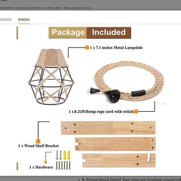 Wall mounted light boho light, rope and cage shade light fixture - Picture 2 of 7